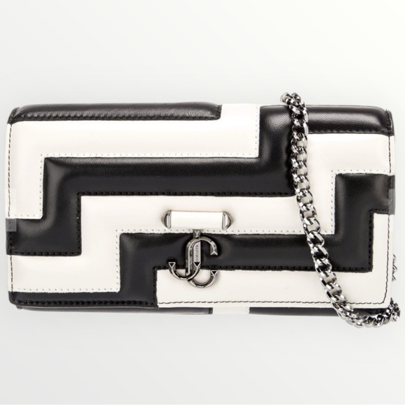 Jimmy Choo Avenue Black/White Leather Crossbody Bag (Wallet On Chain) - Picture 1 of 6